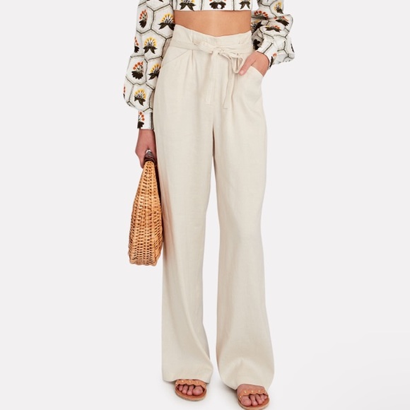 INTERMIX Pants - NWT Intermix Wide Leg Linen Paperbag Pant Cream/Beige Size 2